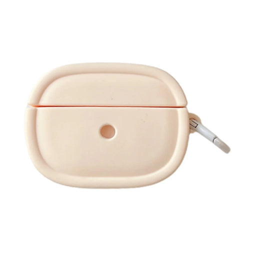 For Apple AirPods Pro / Pro 2 Earphone Protective Cover Candy Color Oval Silicone Case with Hanging Buckle - Beige - 1