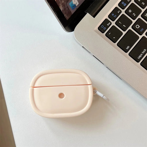 For Apple AirPods Pro / Pro 2 Earphone Protective Cover Candy Color Oval Silicone Case with Hanging Buckle - Beige - 2
