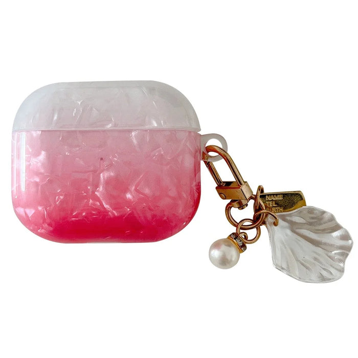 TPU Earphone Case for Apple AirPods 3 , Gradient Shell Grain Protective Carrying Cover with Shell Shape Pendant - Pink - 1