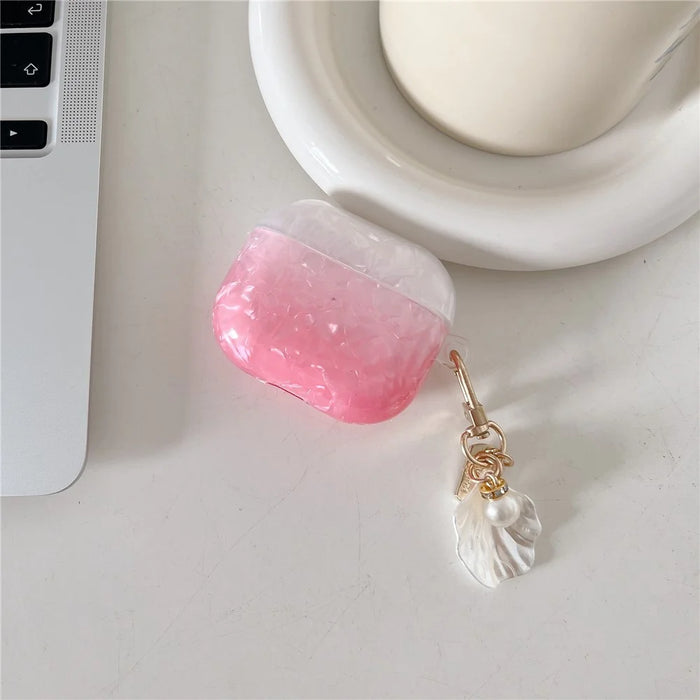 TPU Earphone Case for Apple AirPods 3 , Gradient Shell Grain Protective Carrying Cover with Shell Shape Pendant - Pink - 2