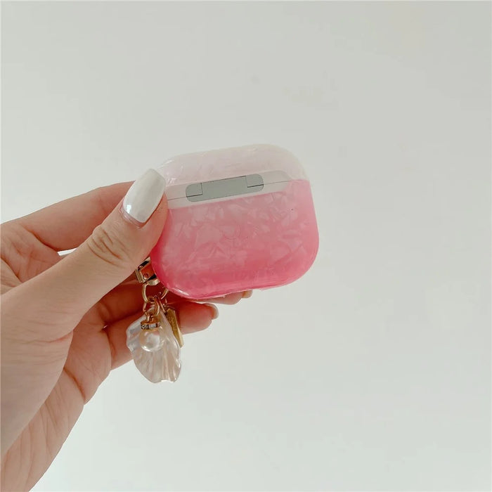 TPU Earphone Case for Apple AirPods 3 , Gradient Shell Grain Protective Carrying Cover with Shell Shape Pendant - Pink - 3