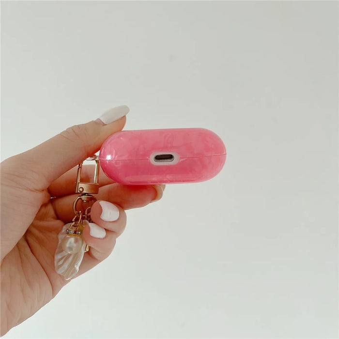 TPU Earphone Case for Apple AirPods 3 , Gradient Shell Grain Protective Carrying Cover with Shell Shape Pendant - Pink - 4