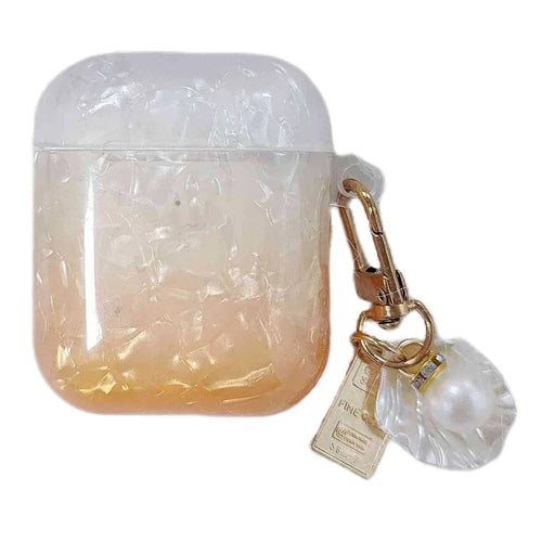 Earphone Case for Apple AirPods with Charging Case (2016) / (2019) / AirPods with Wireless Charging Case (2019) , Gradient Shell Grain TPU Cover with Pendant - Orange - 1