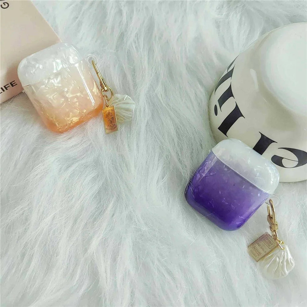 Earphone Case for Apple AirPods with Charging Case (2016) / (2019) / AirPods with Wireless Charging Case (2019) , Gradient Shell Grain TPU Cover with Pendant - Orange - 4