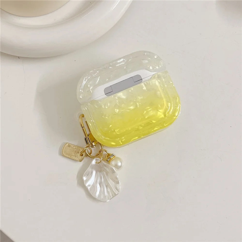 Gradient Shell Grain Earphone Cover for Apple AirPods Pro , Soft TPU Square Protective Case with Shell Shape Pendant - Yellow - 3