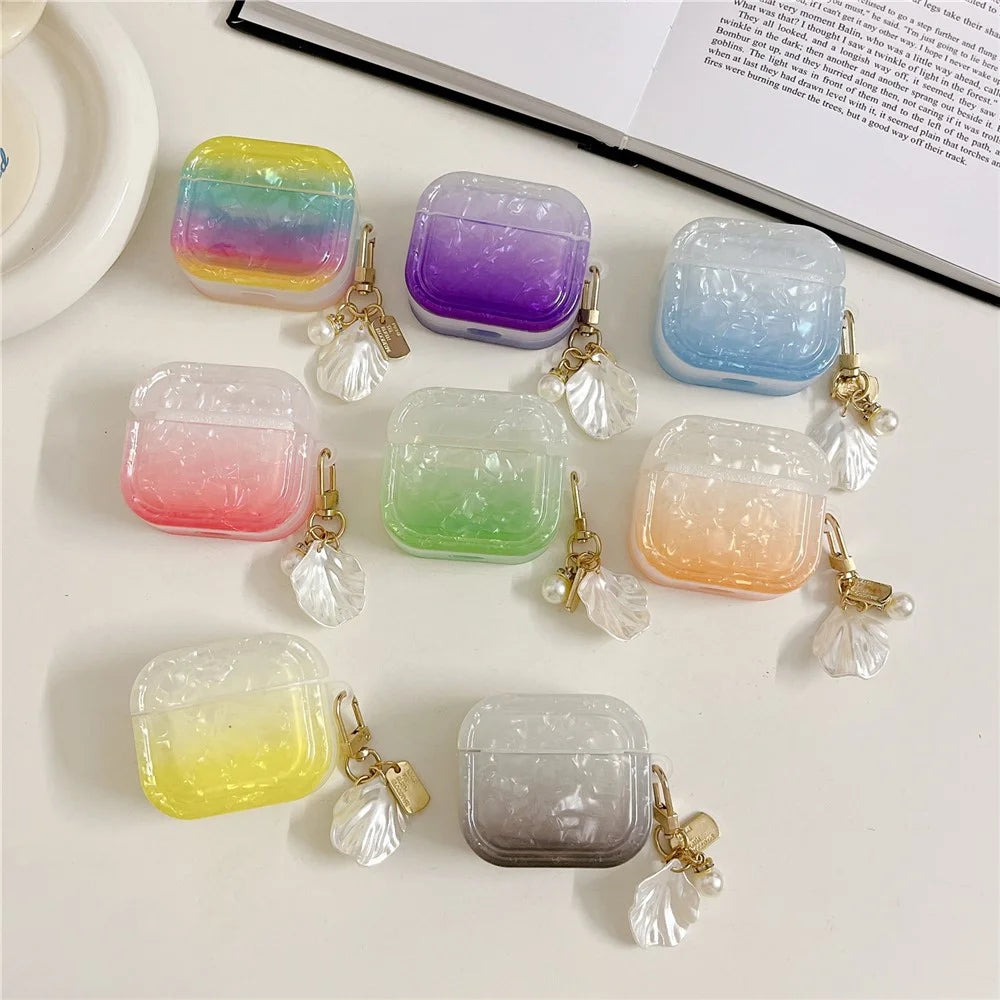 Gradient Shell Grain Earphone Cover for Apple AirPods Pro , Soft TPU Square Protective Case with Shell Shape Pendant - Yellow - 5