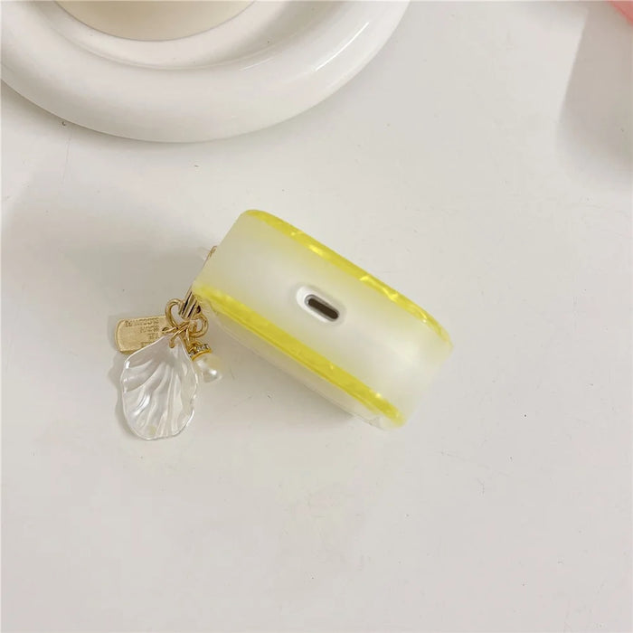 For AirPods Pro 2 Gradient Shell Grain Earphone Case Soft TPU Anti-Fall Square Cover with Shell Shape Pendant - Yellow - 4