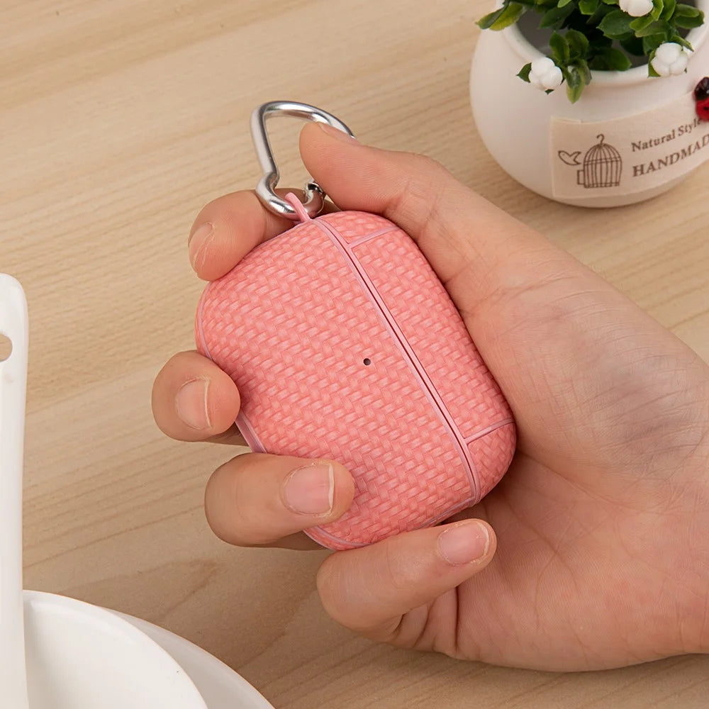 For Apple AirPods Pro (Gen 2) (USB-C) / Pro 2 Earphone Case PU Leather Coated PC Earbud Anti-drop Cover with Carabiner - Red - 2
