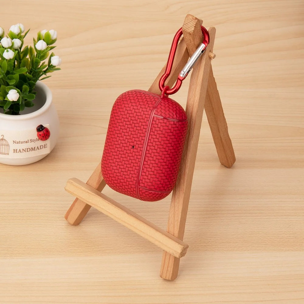 For Apple AirPods Pro (Gen 2) (USB-C) / Pro 2 Earphone Case PU Leather Coated PC Earbud Anti-drop Cover with Carabiner - Red - 7