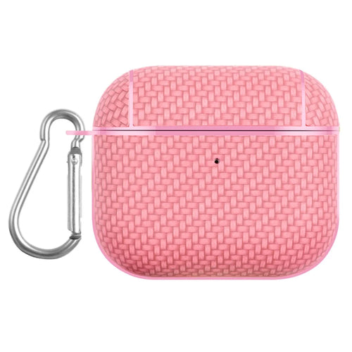 Bluetooth-compatible Earphone Protective Case for Apple AirPods 3 , PU Leather Coated PC Cover with Carabiner - Pink - 1
