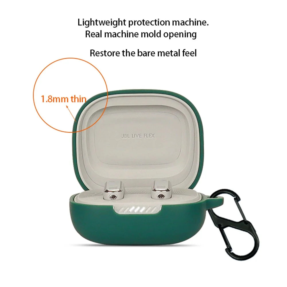 For JBL Live Flex Bluetooth-compatible Earphone Anti-drop Case Silicone Protective Cover with Anti-lost Buckle - Blackish Green - 3
