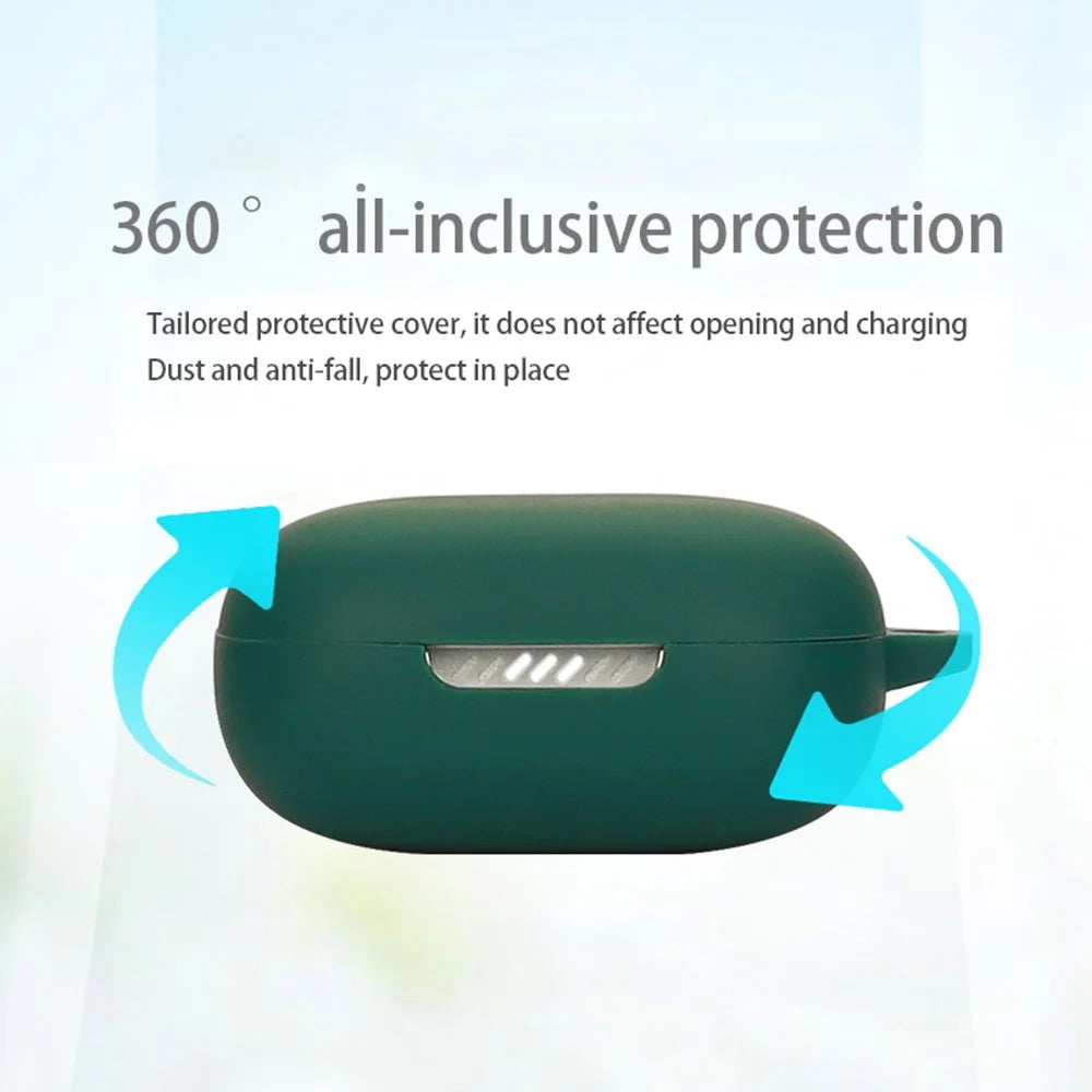 For JBL Live Flex Bluetooth-compatible Earphone Anti-drop Case Silicone Protective Cover with Anti-lost Buckle - Blackish Green - 4