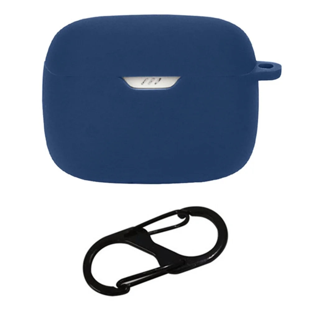For JBL Tune Beam Silicone Protective Cover Bluetooth-compatible Earphone Sleeve with Anti-lost Buckle - Dark Blue - 1