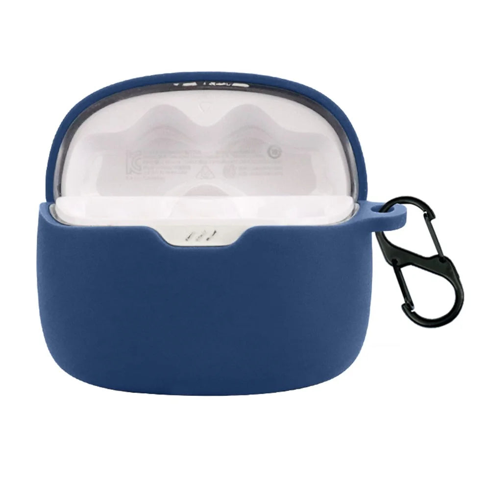 For JBL Tune Beam Silicone Protective Cover Bluetooth-compatible Earphone Sleeve with Anti-lost Buckle - Dark Blue - 2