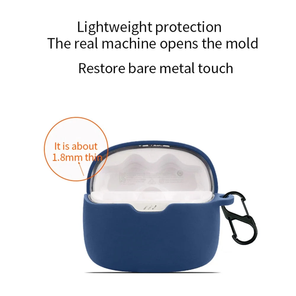 For JBL Tune Beam Silicone Protective Cover Bluetooth-compatible Earphone Sleeve with Anti-lost Buckle - Dark Blue - 3