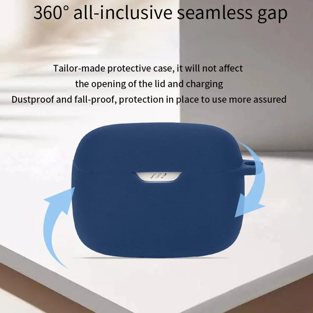 For JBL Tune Beam Silicone Protective Cover Bluetooth-compatible Earphone Sleeve with Anti-lost Buckle - Dark Blue - 4
