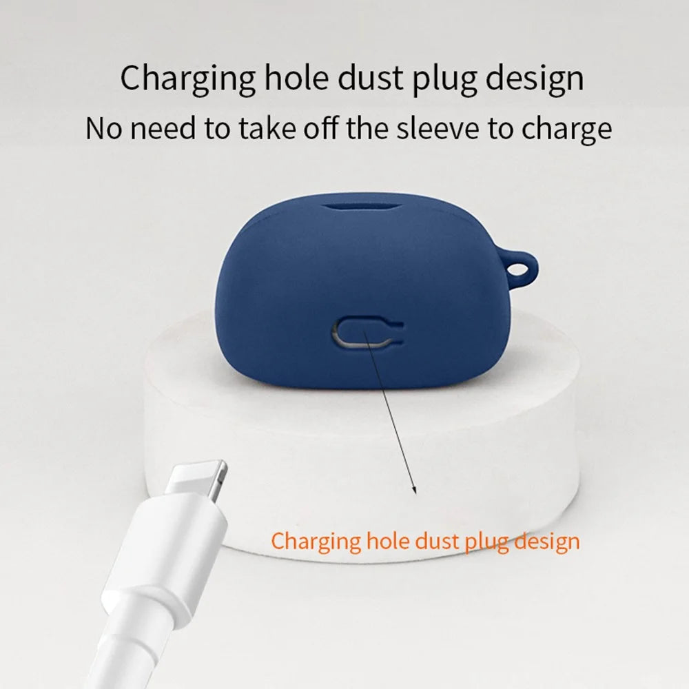 For JBL Tune Beam Silicone Protective Cover Bluetooth-compatible Earphone Sleeve with Anti-lost Buckle - Dark Blue - 5