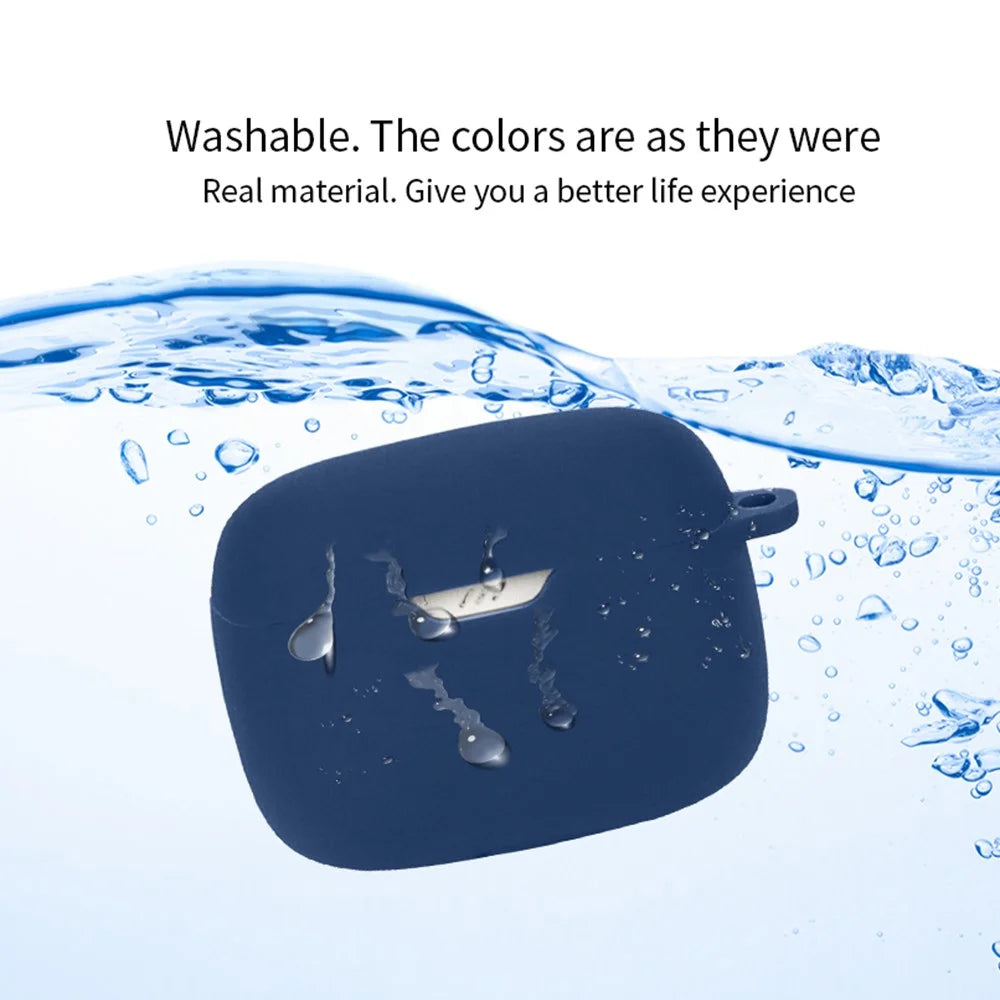 For JBL Tune Beam Silicone Protective Cover Bluetooth-compatible Earphone Sleeve with Anti-lost Buckle - Dark Blue - 6
