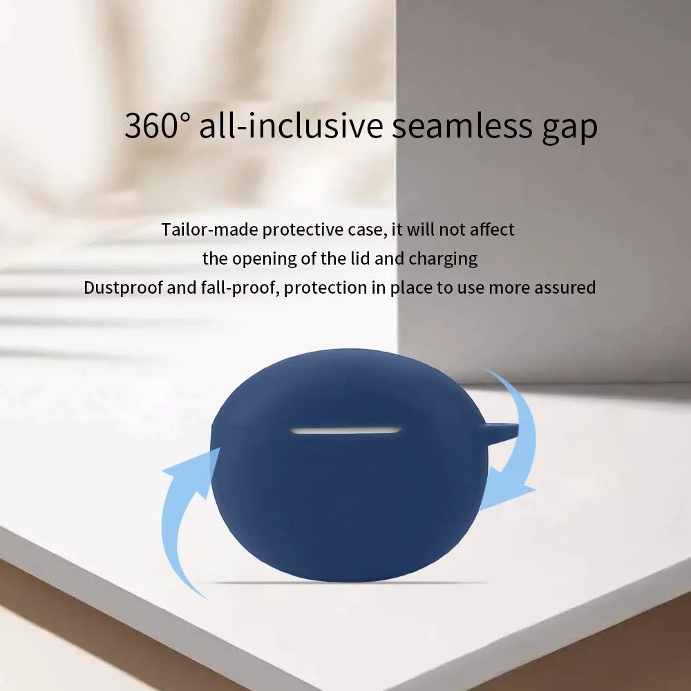 Silicone Protective Cover for Redmi Buds 4 Active Bluetooth-compatible Earphone Case with Anti-lost Buckle - Dark Blue - 3