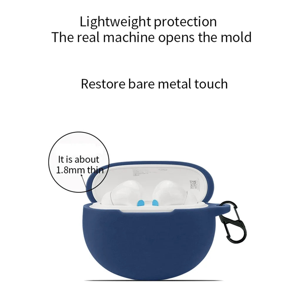 Silicone Protective Cover for Redmi Buds 4 Active Bluetooth-compatible Earphone Case with Anti-lost Buckle - Dark Blue - 4