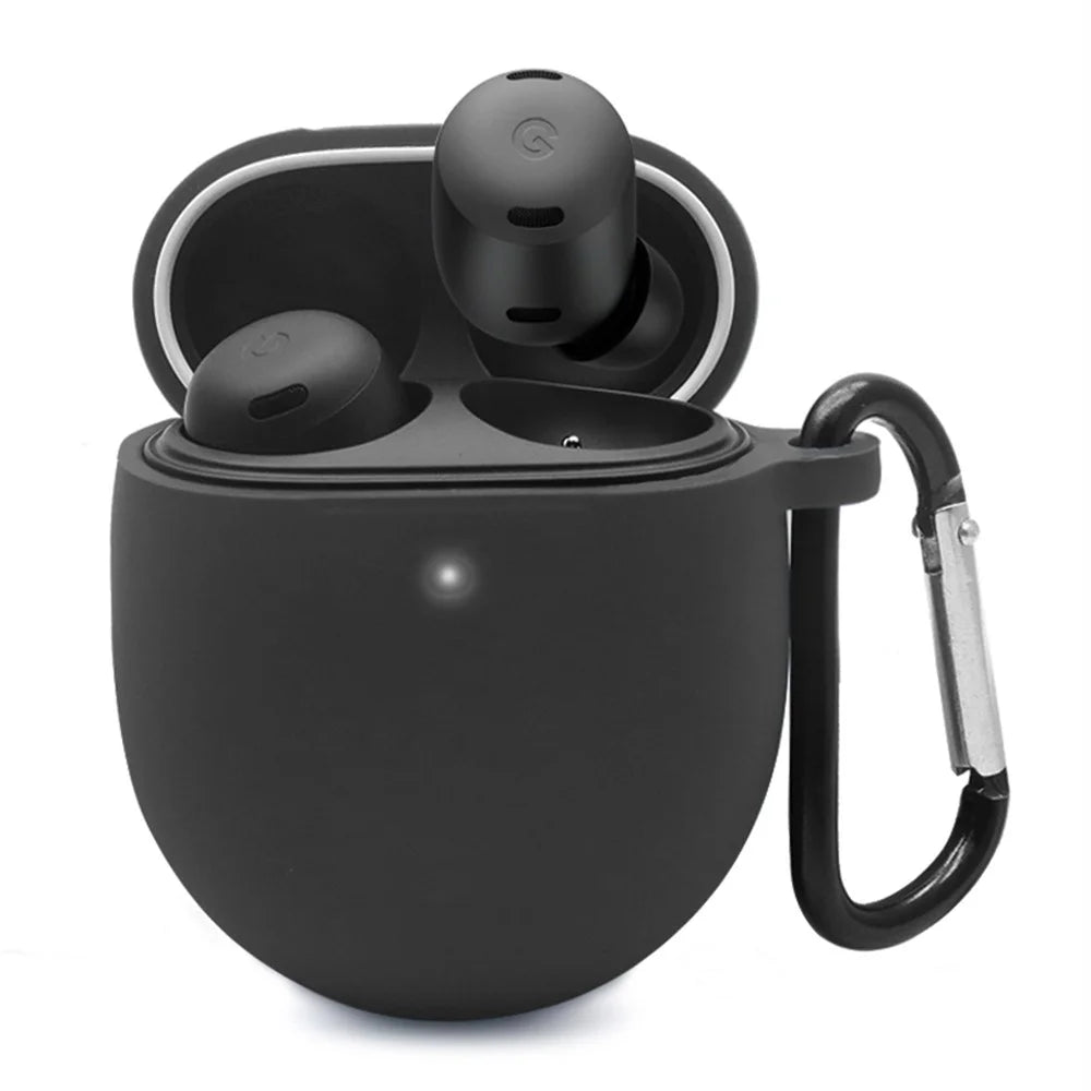 Silicone Earphones Case for Google Pixel Buds Pro Shockproof Portable Soft Cover with Keychain - Black - 1