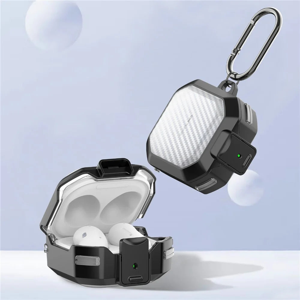 Earphone Case for Samsung Galaxy Buds Live / Buds2 / Buds Pro / Buds2 Pro , Carbon Fiber PC+TPU Earbud Cover with Lock - Transparent Black - 3