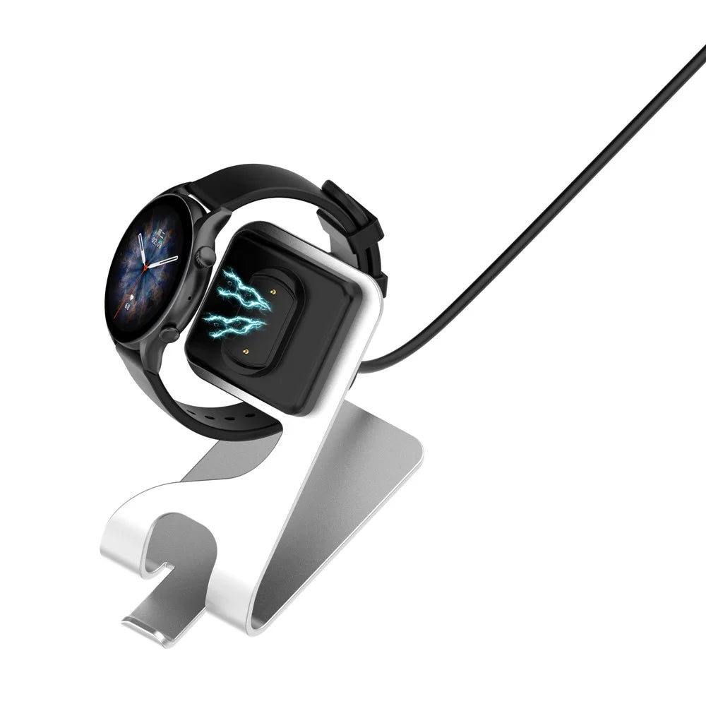For Amazfit T-Rex Ultra A2142 Metal Watch Charger Magnetic Absorption Charging Dock with 1.5m USB Cable - Silver - 2