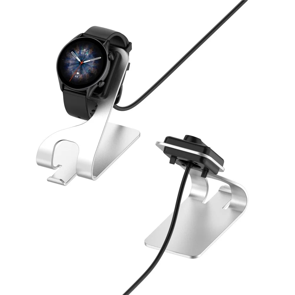 For Amazfit T-Rex Ultra A2142 Metal Watch Charger Magnetic Absorption Charging Dock with 1.5m USB Cable - Silver - 7