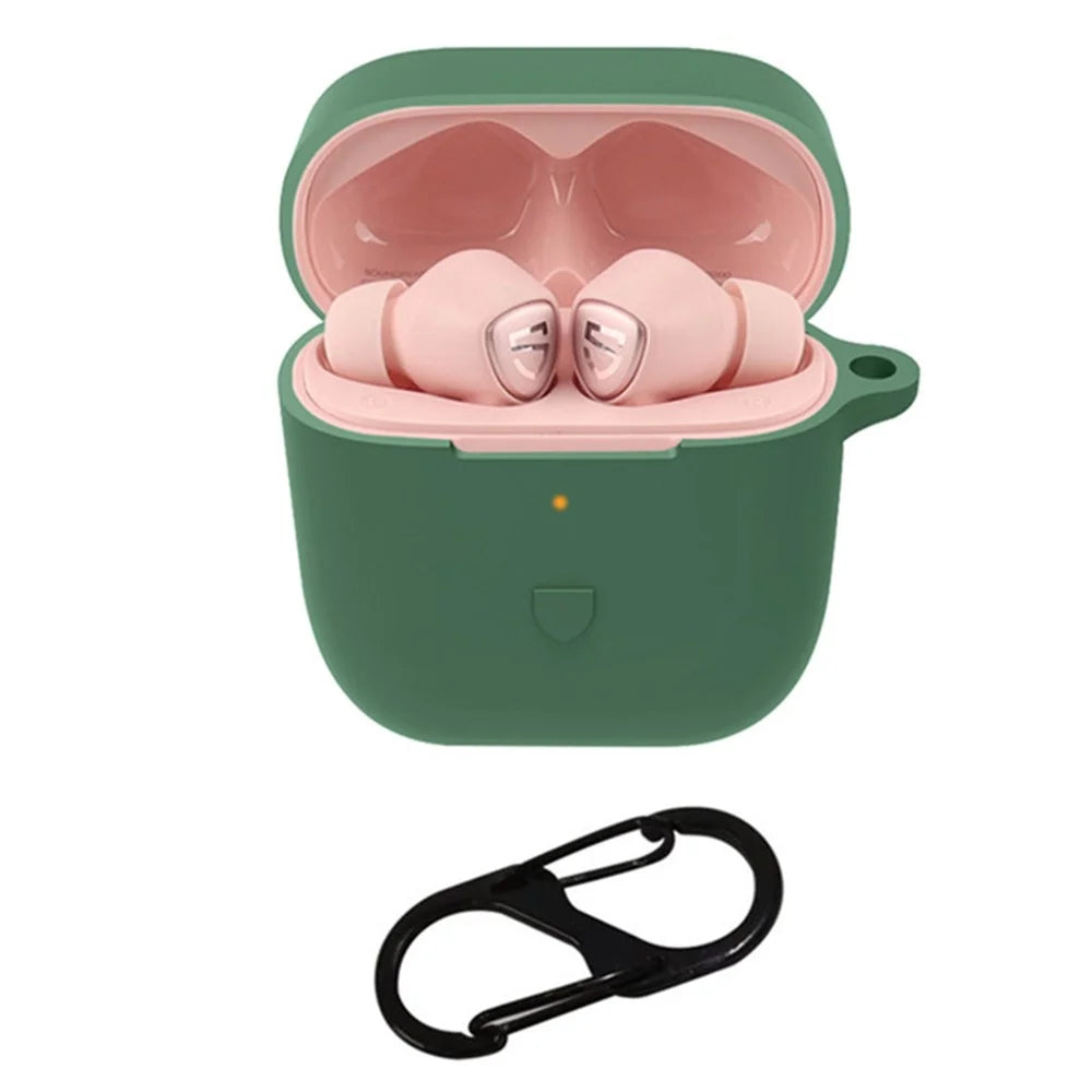 For SoundPEATS TrueCapsule2 Bluetooth-compatible Earphone Anti-drop Case Silicone Cover with Anti-lost Buckle - Blackish Green - 1