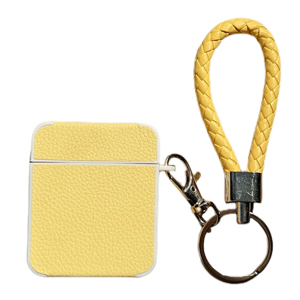 Earphone Case for Apple AirPods with Charging Case (2016) / (2019) / AirPods with Wireless Charging Case (2019) Leather+TPU Litchi Texture Cover - Yellow - 1