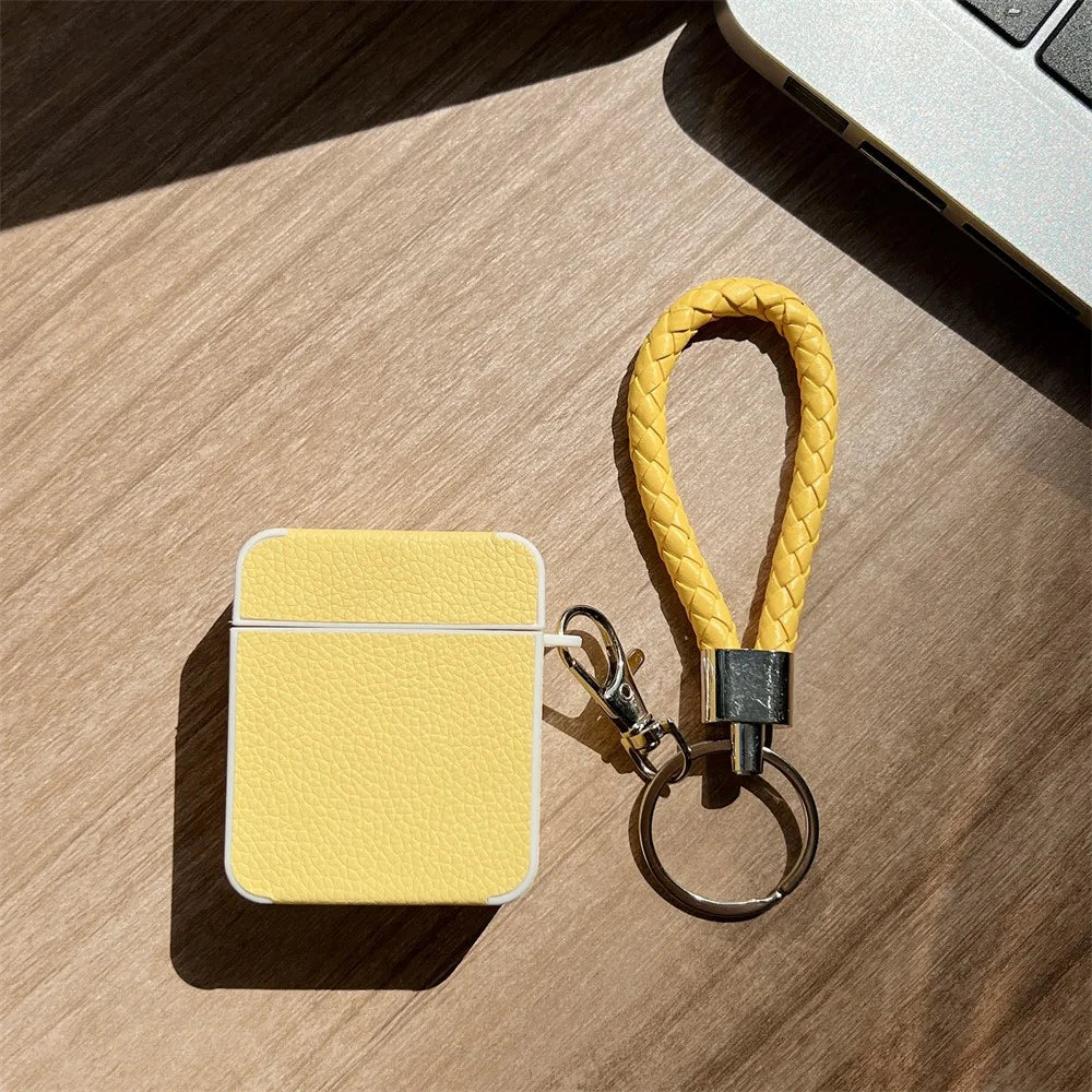 Earphone Case for Apple AirPods with Charging Case (2016) / (2019) / AirPods with Wireless Charging Case (2019) Leather+TPU Litchi Texture Cover - Yellow - 2