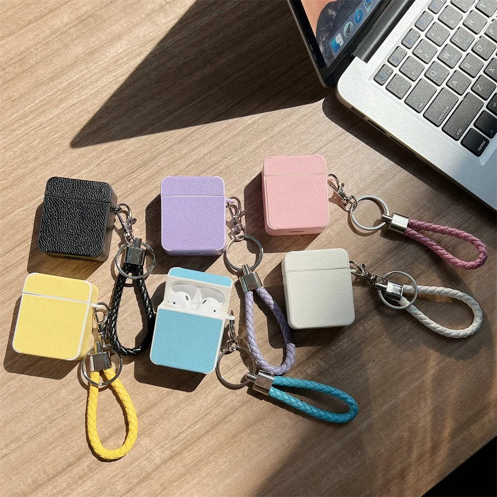 Earphone Case for Apple AirPods with Charging Case (2016) / (2019) / AirPods with Wireless Charging Case (2019) Leather+TPU Litchi Texture Cover - Yellow - 3