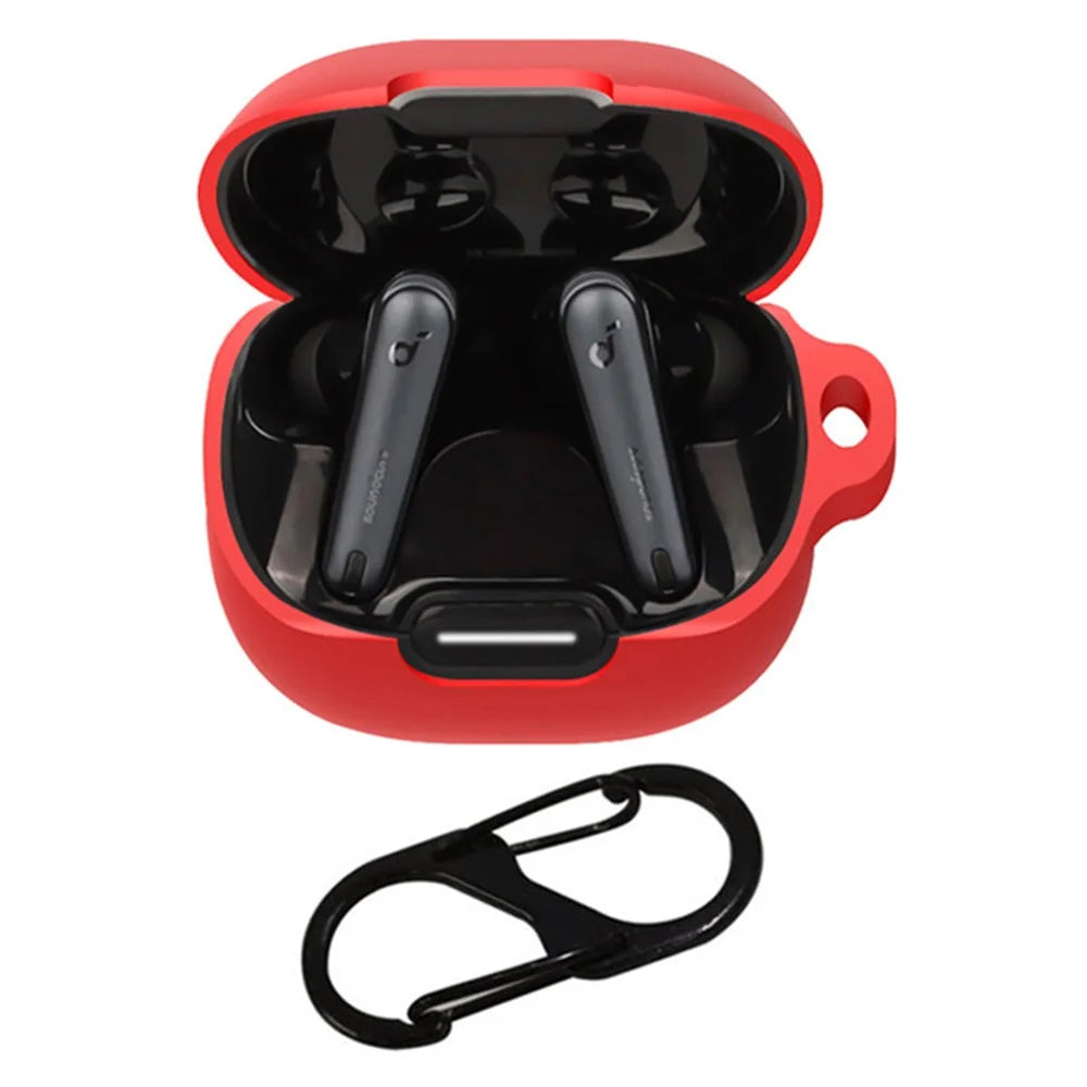 For Anker Soundcore Liberty 4 NC Anti-drop Bluetooth-compatible Earphone Silicone Cover with Anti-lost Buckle - Red - 1