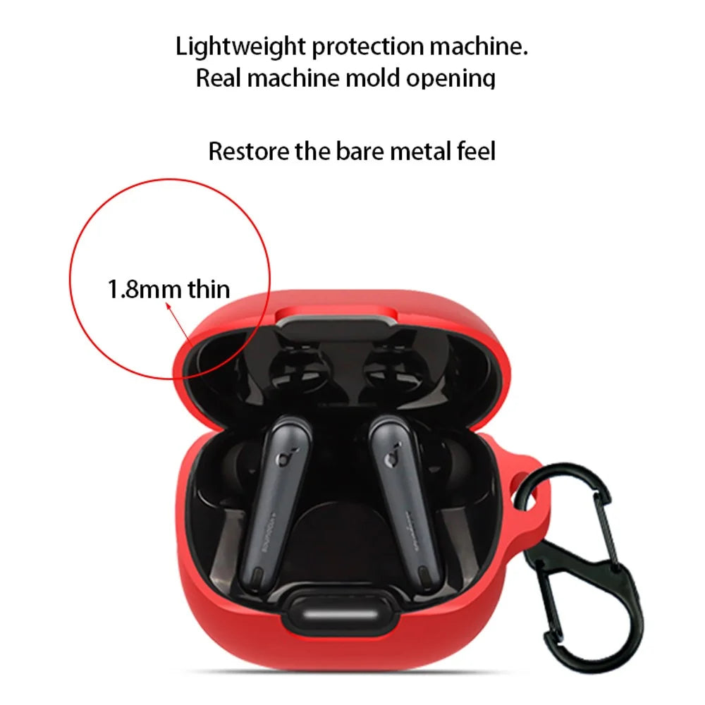 For Anker Soundcore Liberty 4 NC Anti-drop Bluetooth-compatible Earphone Silicone Cover with Anti-lost Buckle - Red - 4