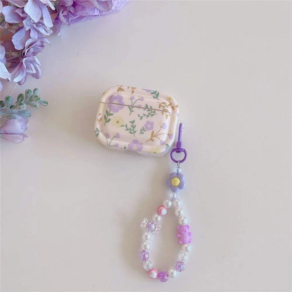 TPU Earphone Case for Apple AirPods 3 , IMD Purple Flower Bluetooth-compatible Earbud Cover with Wrist Chain - 2