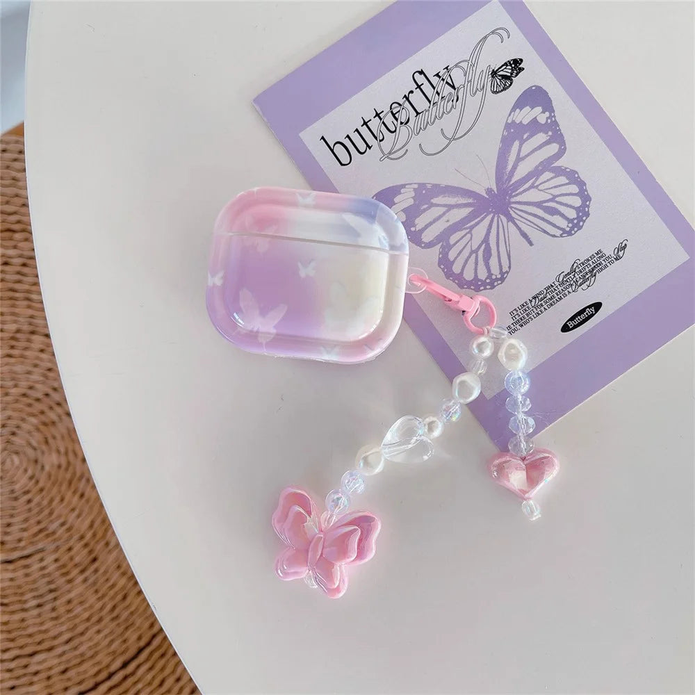 For Apple AirPods 3 Earphone Case Butterfly Pattern IMD Earbud TPU Cover with Pendant - 4