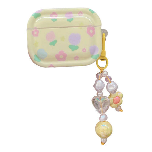 For Apple AirPods Pro Earphone Case Flower Pattern IMD Bluetooth-compatible Earbud TPU Cover with Pendant - 1
