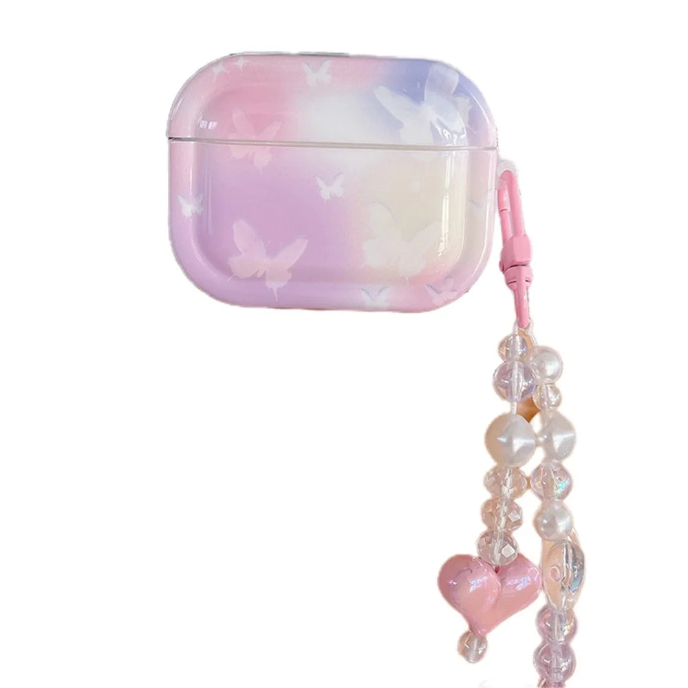 For Apple AirPods Pro Butterfly Pattern Earphone Case Bluetooth-compatible Earbud IMD TPU Cover with Pendant - 1