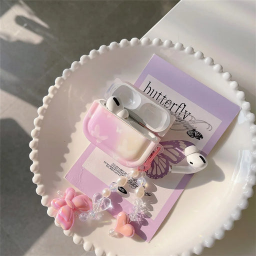 For Apple AirPods Pro Butterfly Pattern Earphone Case Bluetooth-compatible Earbud IMD TPU Cover with Pendant - 2