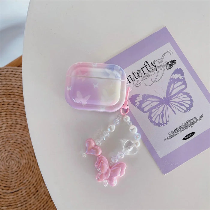 For Apple AirPods Pro Butterfly Pattern Earphone Case Bluetooth-compatible Earbud IMD TPU Cover with Pendant - 4