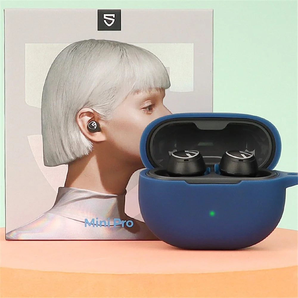 For SoundPEATS Mini Pro HS Bluetooth-compatible Earphone Soft Silicone Anti-drop Cover with Anti-lost Buckle - Dark Blue - 7