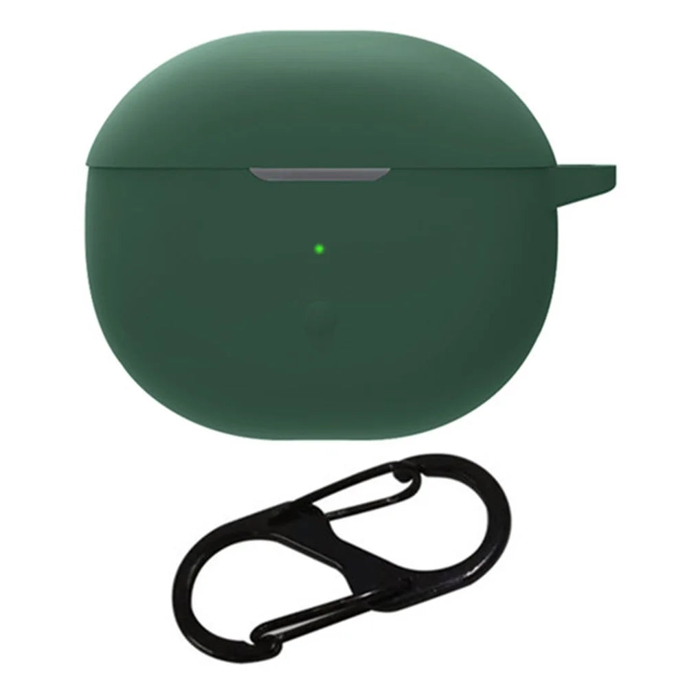 For SoundPEATS Air3-Deluxe Bluetooth-compatible Earphone Silicone Case Anti-scratch Cover with Anti-lost Buckle - Blackish Green - 1