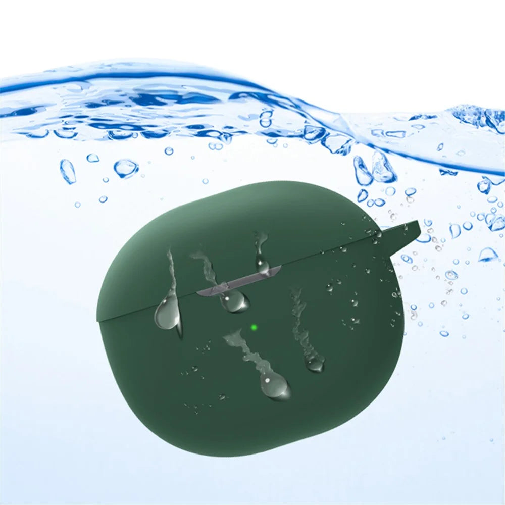 For SoundPEATS Air3-Deluxe Bluetooth-compatible Earphone Silicone Case Anti-scratch Cover with Anti-lost Buckle - Blackish Green - 2