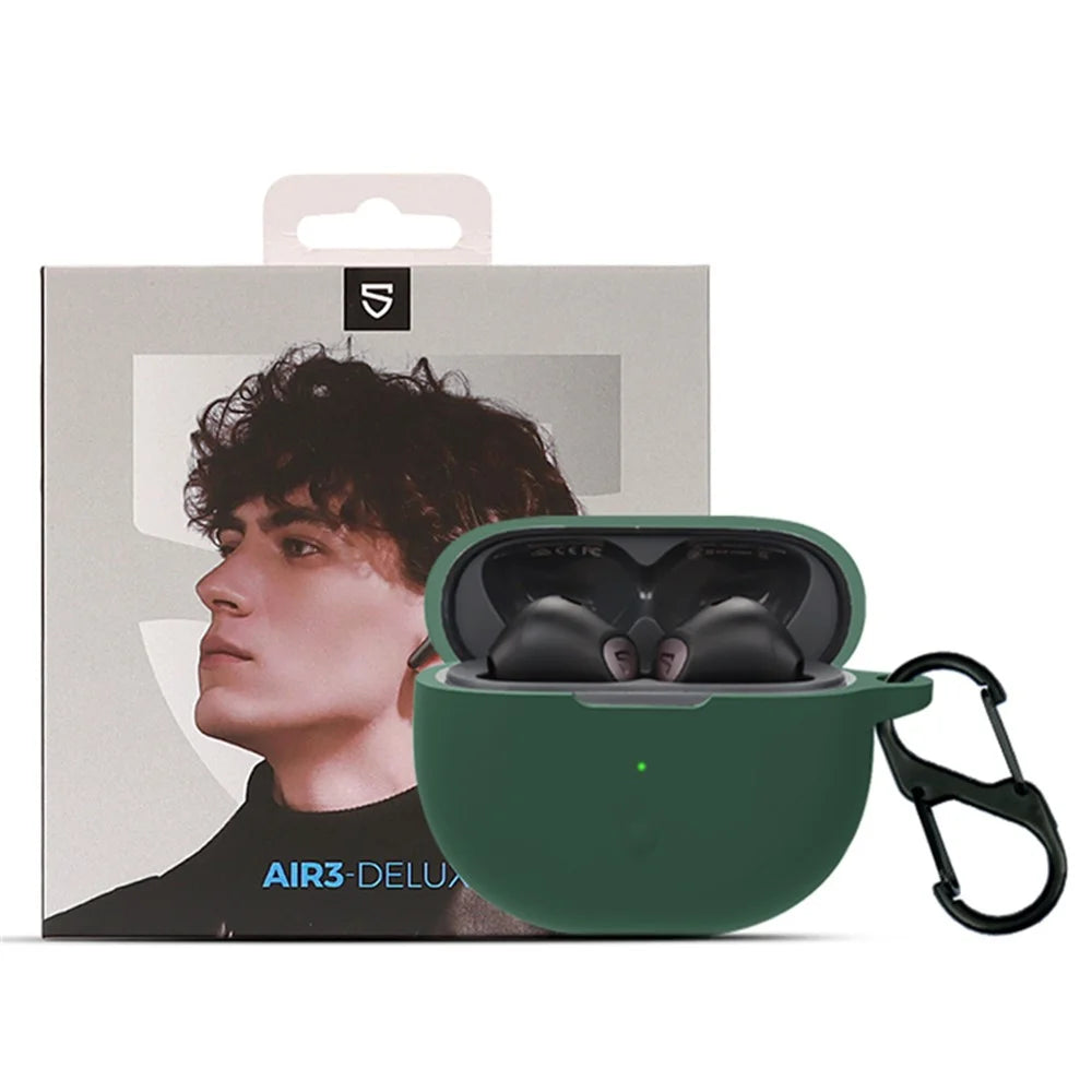 For SoundPEATS Air3-Deluxe Bluetooth-compatible Earphone Silicone Case Anti-scratch Cover with Anti-lost Buckle - Blackish Green - 7