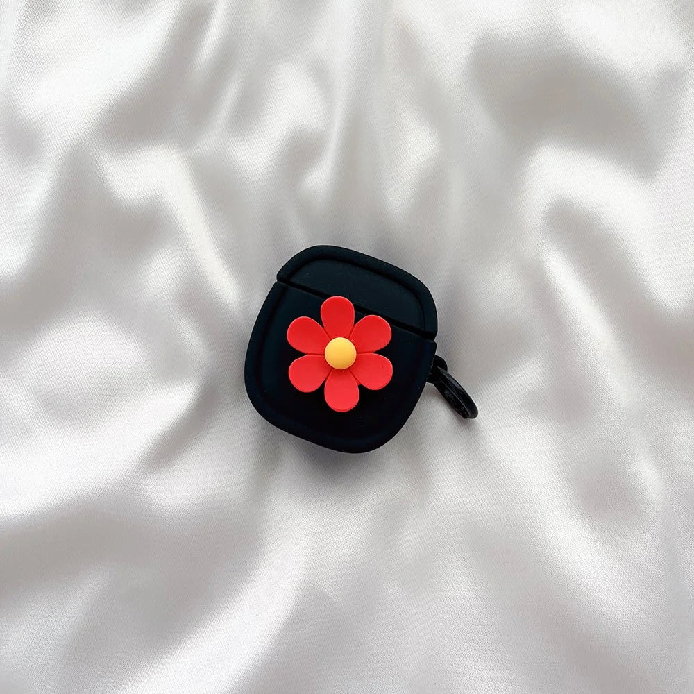 Silicone Case for Apple AirPods with Charging Case (2016) / (2019) / AirPods with Wireless Charging Case (2019) Flower Pattern Cover with Buckle - Black - 2