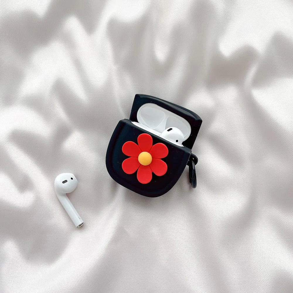Silicone Case for Apple AirPods with Charging Case (2016) / (2019) / AirPods with Wireless Charging Case (2019) Flower Pattern Cover with Buckle - Black - 3