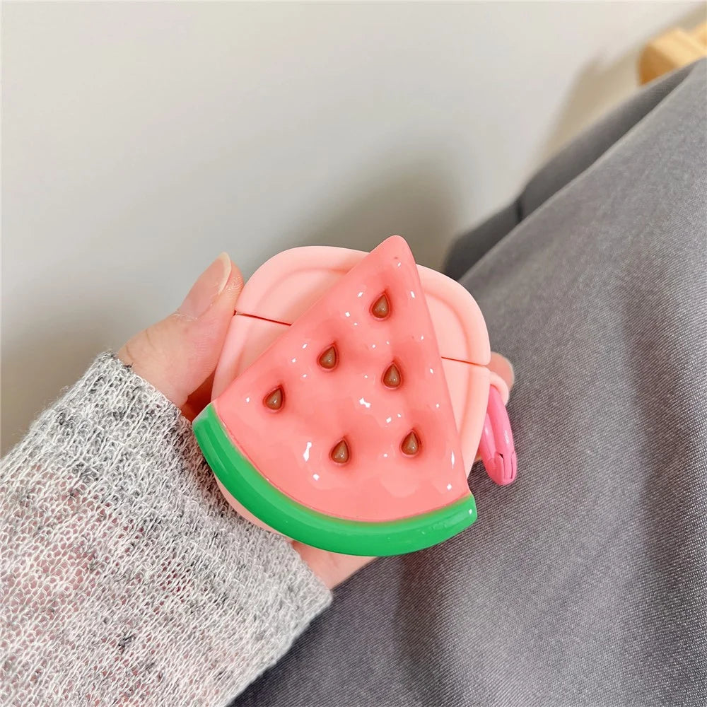 Creative Fruit Earphone Case for Apple AirPods with Charging Case (2016) / (2019) / AirPods with Wireless Charging Case (2019) Silicone Cover with Buckle - Watermelon - 2
