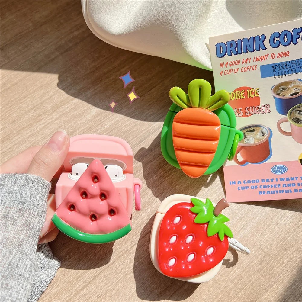 Creative Fruit Earphone Case for Apple AirPods with Charging Case (2016) / (2019) / AirPods with Wireless Charging Case (2019) Silicone Cover with Buckle - Watermelon - 4