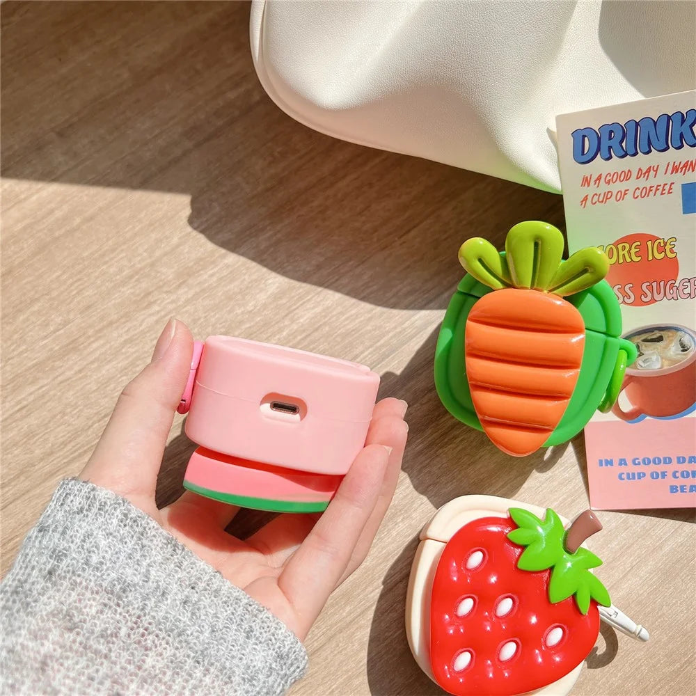 Creative Fruit Earphone Case for Apple AirPods with Charging Case (2016) / (2019) / AirPods with Wireless Charging Case (2019) Silicone Cover with Buckle - Watermelon - 5