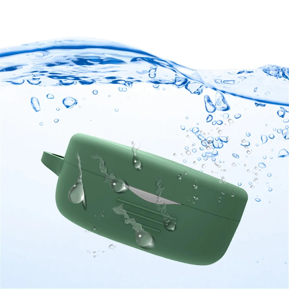 For SoundPEATS TrueAir2 Anti-drop Case Bluetooth-compatible Earphone Silicone Cover with Anti-lost Buckle - Blackish Green - 2